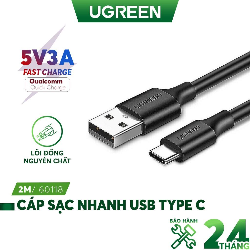 Cáp sạc nhanh UGREEN US287 USB 2.0 sang USB Type-C, điện áp 3A, độ dài từ 0.25m đến 2m  - Hàng chính hãng