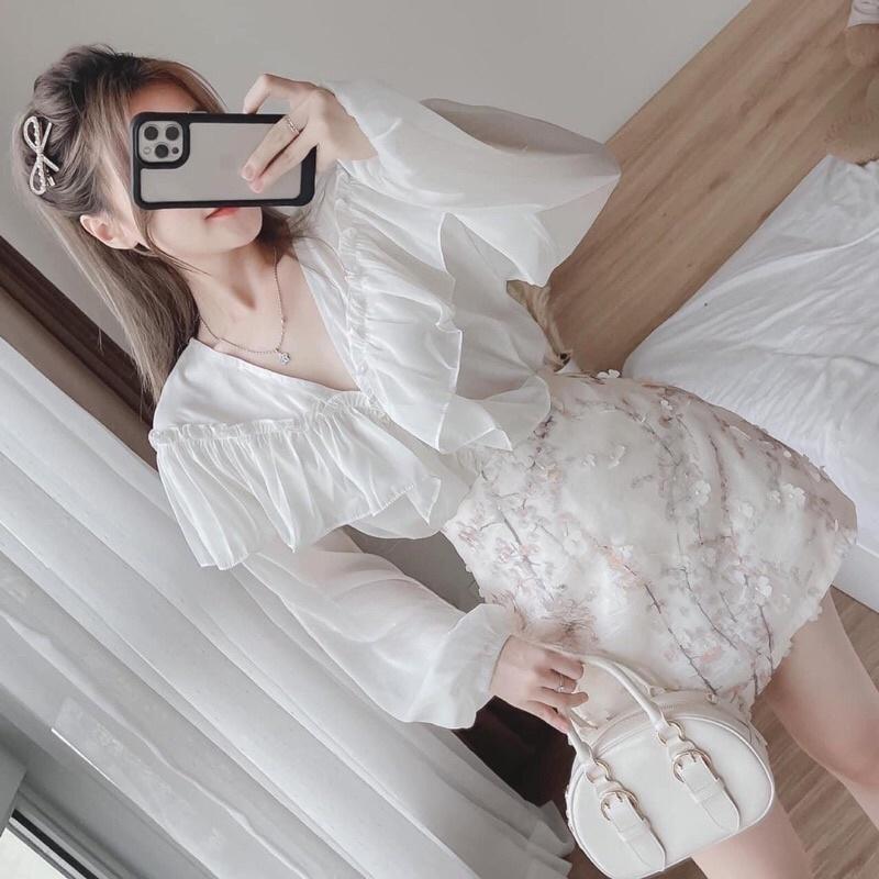 SET ÁO TRẮNG BÈO REN MIX CHÂN VÁY HOẠ TIẾT SIÊU XINH CHO NÀNG CÔNG SỞ, DẠO PHỐ