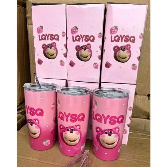 LY GIỮ NHIỆT NÓNG LẠNH HÌNH GẤU LOTSO ĐÁNG YÊU , MÀU ĐẸP MẮT KÈM ỐNG HÚT PHIÊN BẢN MỚI 600ML CHẤT LIỆU INOX 304