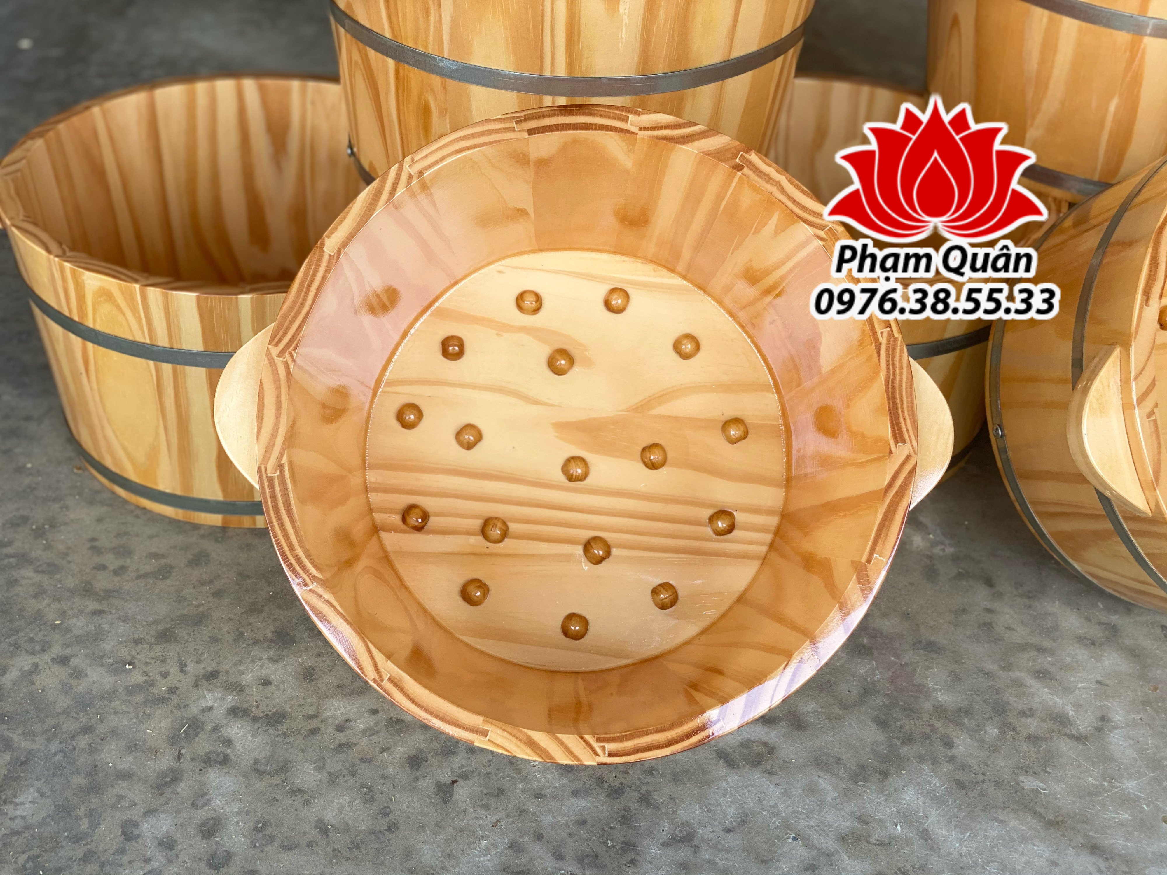 Chậu ngâm chân gỗ thông có hạt massage, chậu gỗ ngâm chân