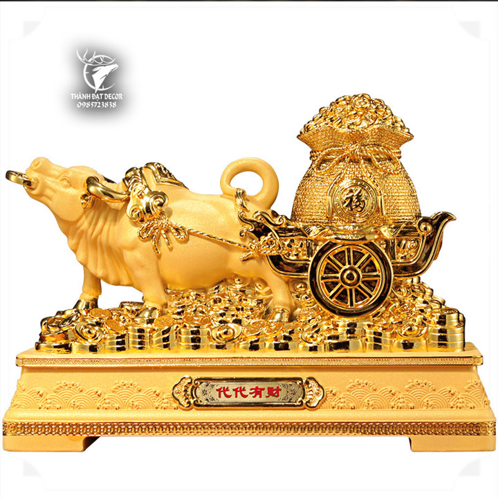 Tượng Trâu Vàng Kéo Tài Lộc Size 42, Quà Tặng Tân Gia Khai Trương Sinh Nhật Tặng Sếp Tặng Đối Tác , Người Tuổi Sửu