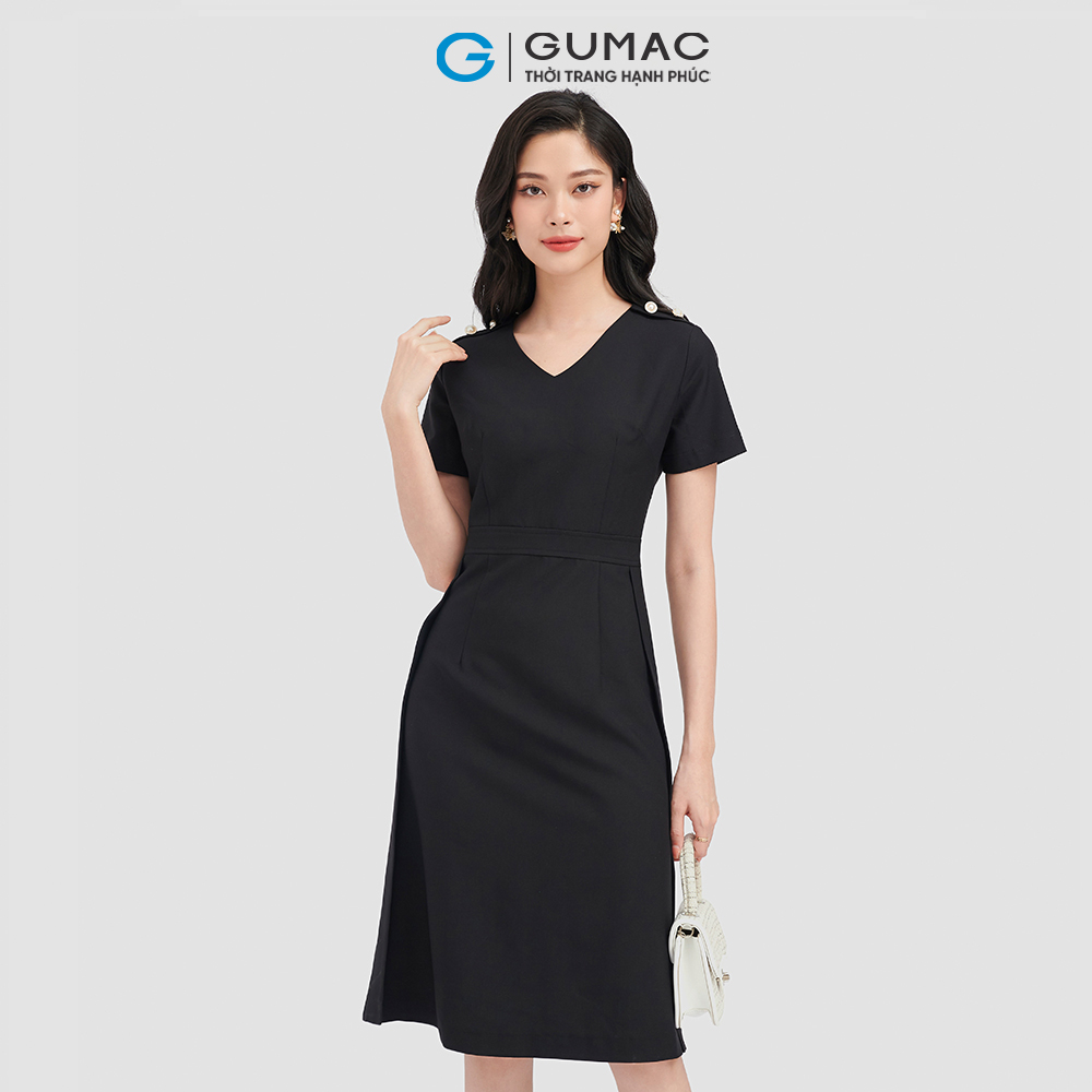 Đầm form A GUMAC LD0916 vai phối nút phong cách