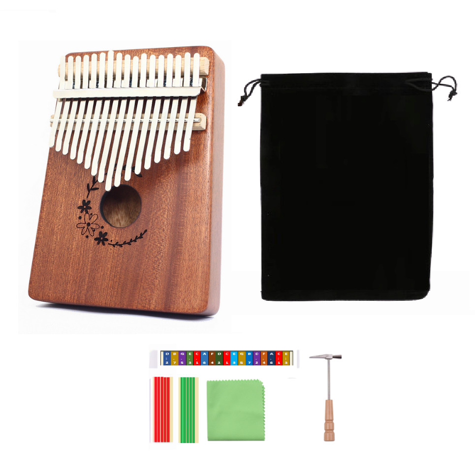 Đàn Kalimba 17 Phím gỗ mahogany M-17 Hoa đào ( Tặng Túi nhung bảo vệ, Búa chỉnh âm, Sticker dán note, Khăn lau, stick màu)