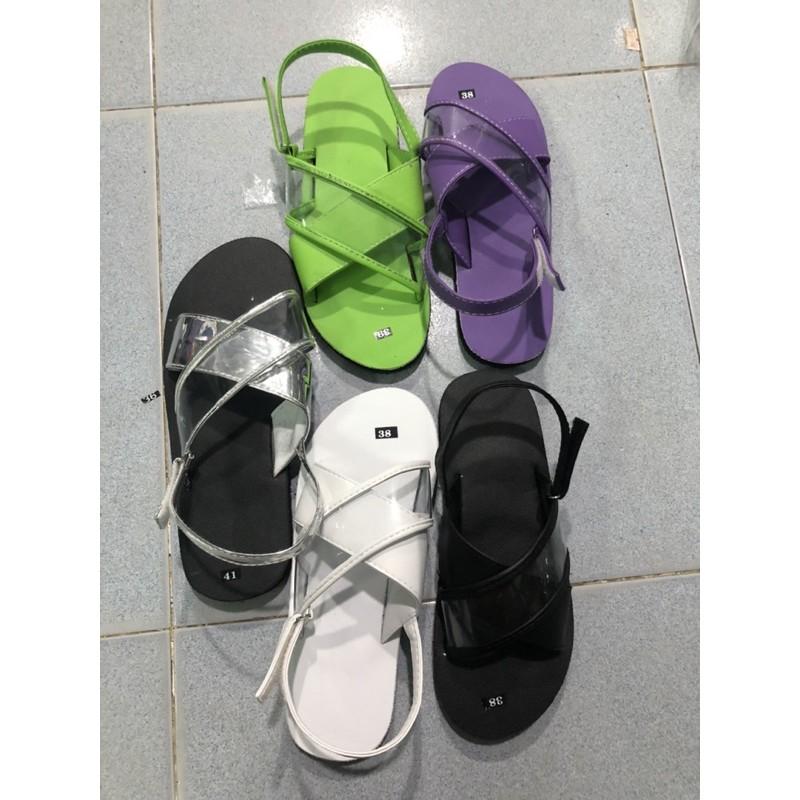 Sandal đồng nai dép quai hậu nữ đế xanh chuối quai xanh chuối phối cùng quai trong suốt size từ 34 nữ đến 40 nữ