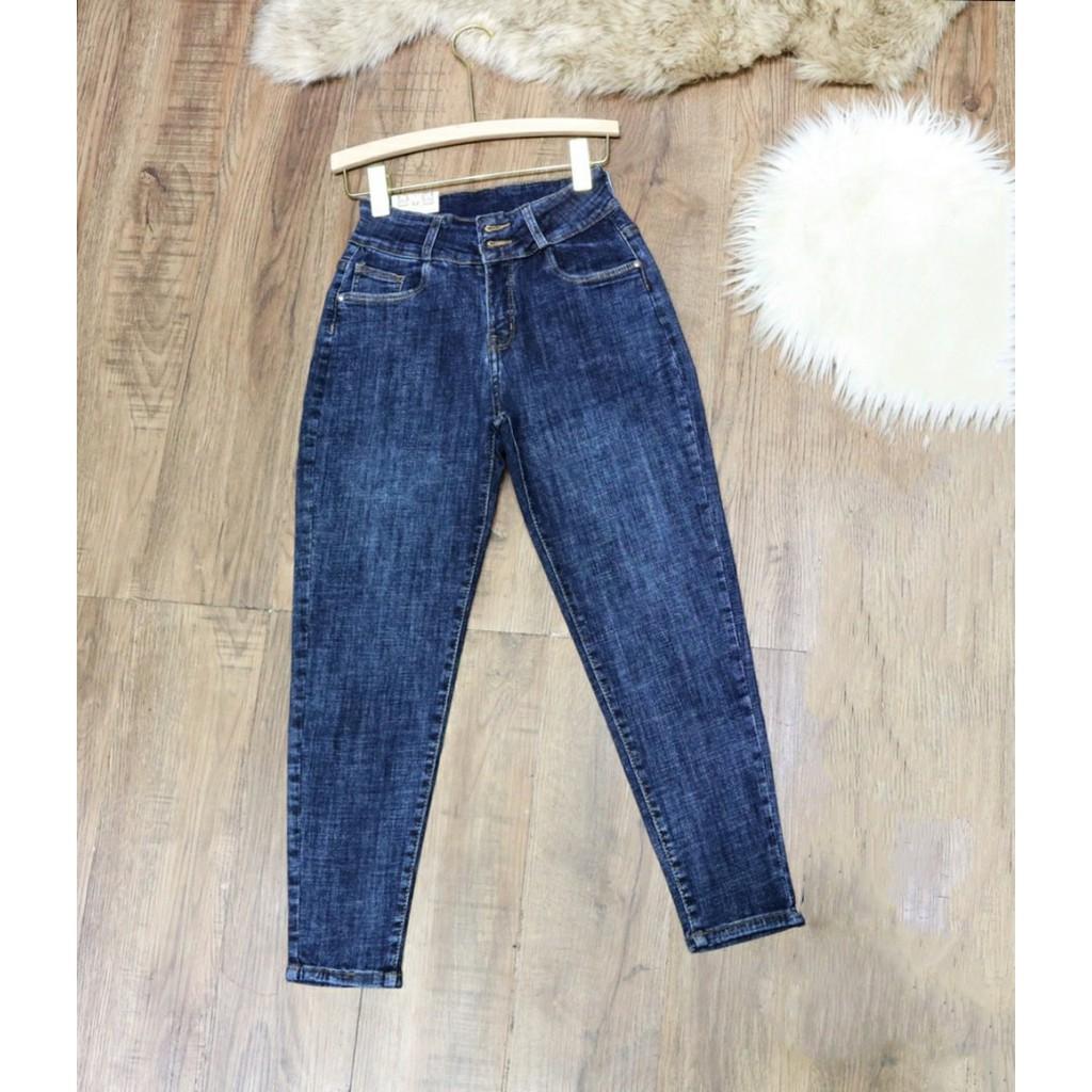 Quần Jeans Nữ Baggy Xanh Hai Khuy Cạp Cao