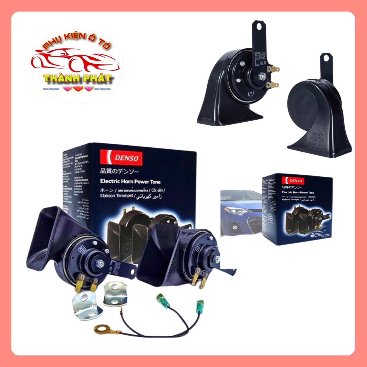 Còi sên Denso 2 jack cho ô tô từ 4 chỗ đến 16 chỗ - Kèn ốc sên ô tô Denso kèm giắc bát.
