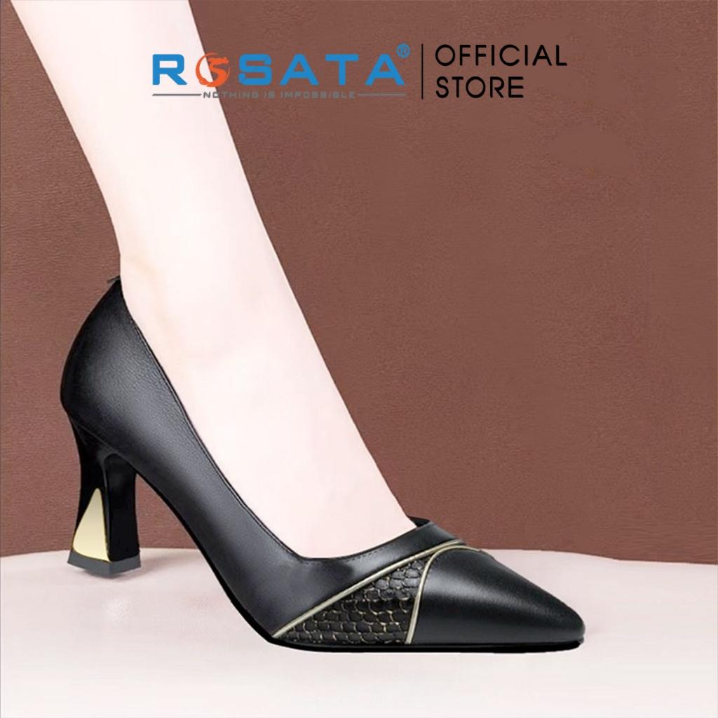 Giày cao gót nữ ROSATA RO492 mũi nhọn xỏ chân êm ái gót cao 5cm xuất xứ Việt Nam - Kem