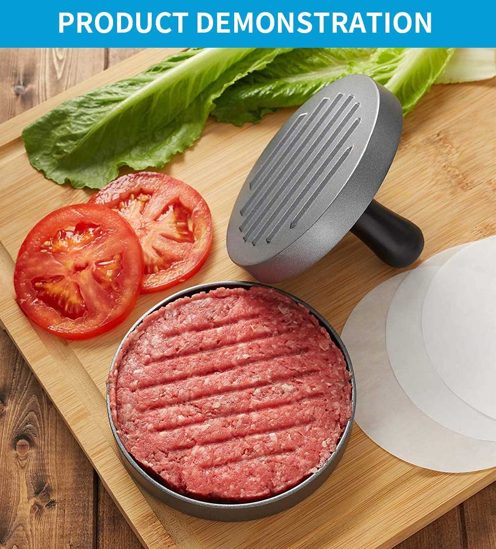 Khuôn nhôm tròn 12 cm tặng kèm 100 tờ giấy thấm dầu dùng ép thịt làm nhân bánh hamburger ép cơm, xôi..đa dụng PVN4789