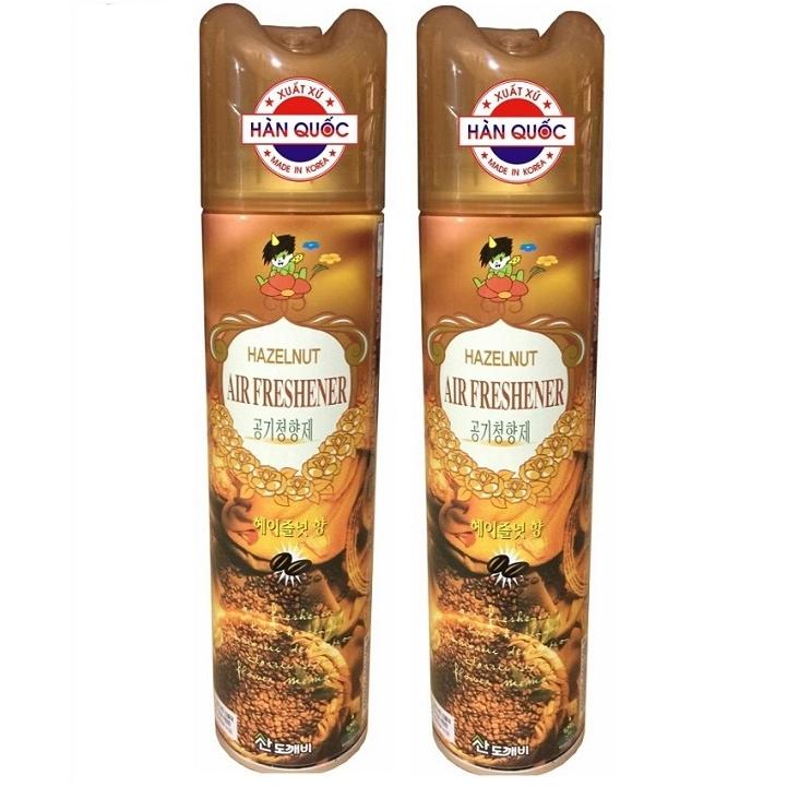 Combo 2 Chai Xịt Thơm Phòng Khử Mùi Hàn Quốc Hương Cafe Hazelnut 370ml cho xe hơi (Nâu)