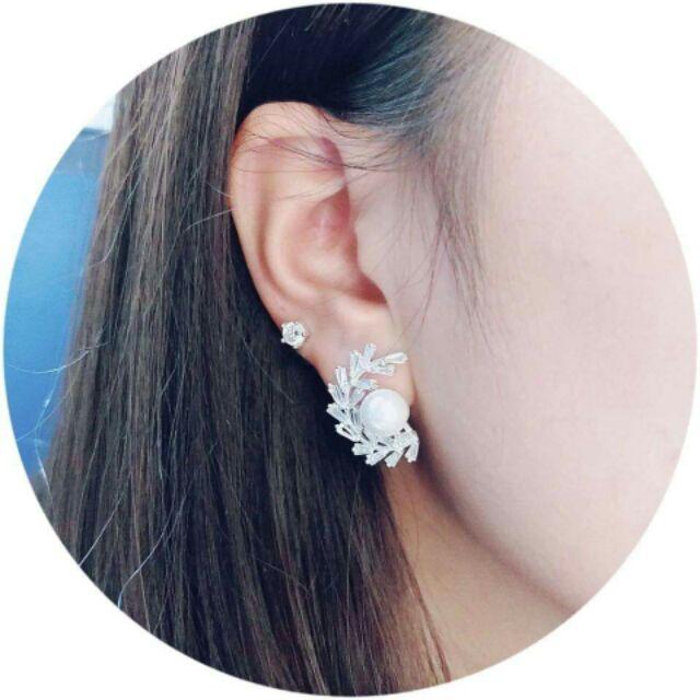 Bông tai nụ đá móc bạc