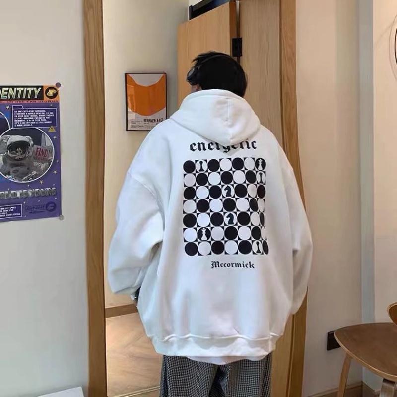 Áo hoodie dài tay lót nhung dáng rộng in chữ phong cách Hàn Quốc thời trang thu đông cho nam