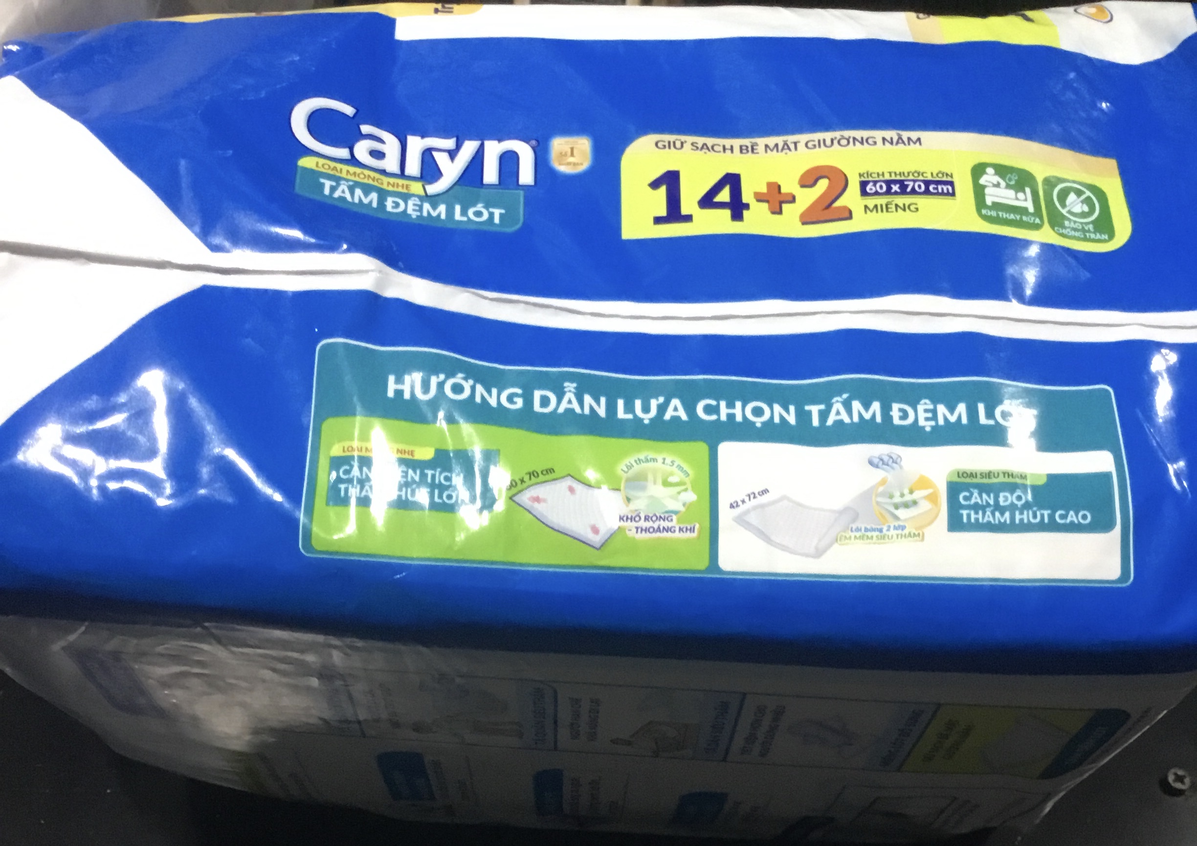 Tặng Thêm 2 Miếng Bên Trong - Tấm Đệm Lót Giường Caryn 14 Miếng Kích Thước Lớn 60 x 70 Cm - Tấm Lót Giường Caryn Cho Người Bệnh
