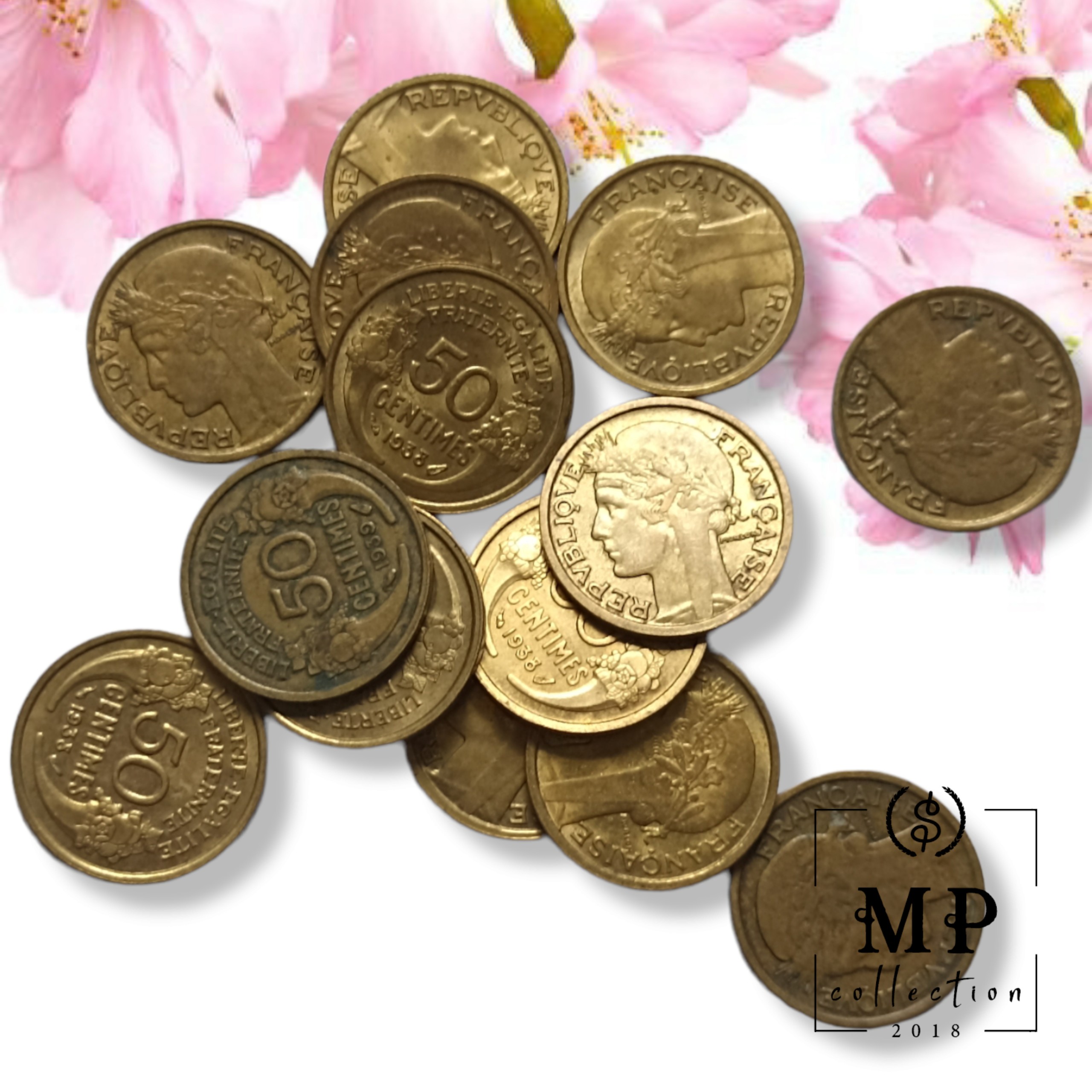 Đồng xu Pháp cổ 50 centimes năm phát hành 1937,1938,1939