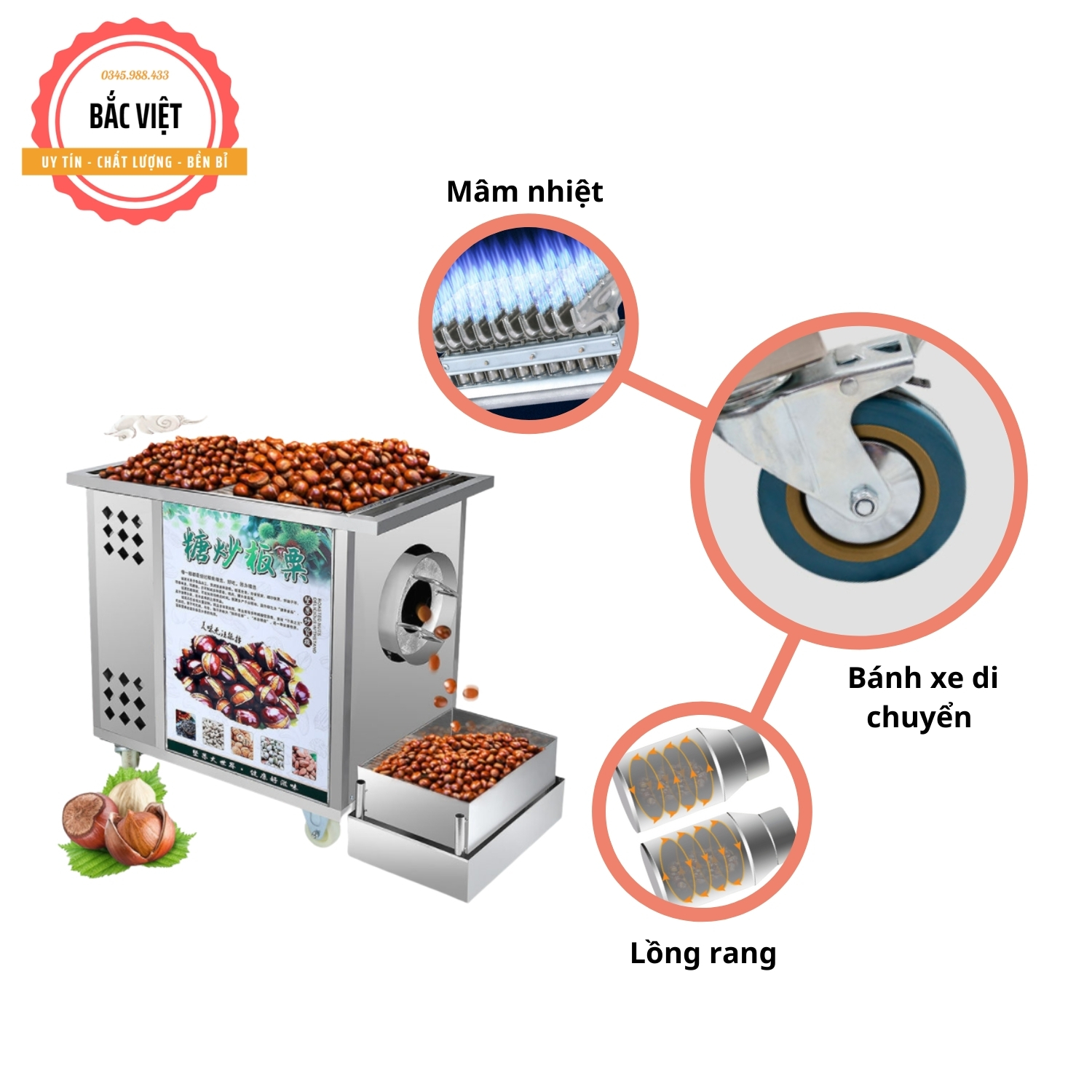 Máy rang hạt dẻ nhỏ dùng gas rang từ 5-7kg