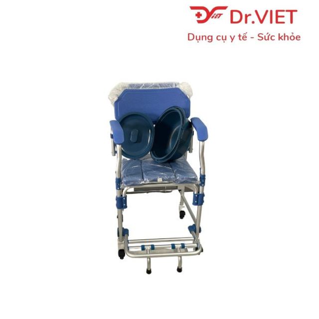 Ghế bô có bánh xe khung nhôm vệ sinh Lucass GX-200 - Ghế bô Khung Nhôm Cao Cấp, Có Đệm, Bánh Xe