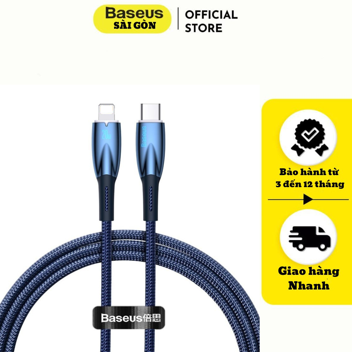 Cáp sạc nhanh Baseus glimmer series fast charging data cable type-C to IP CADH 20W - hàng chính hãng