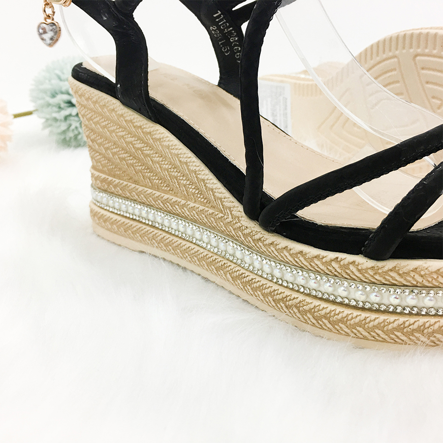 Sandals Đế Xuồng Quai Da Satin Vân Tổ Ong Exull Mode 11164026