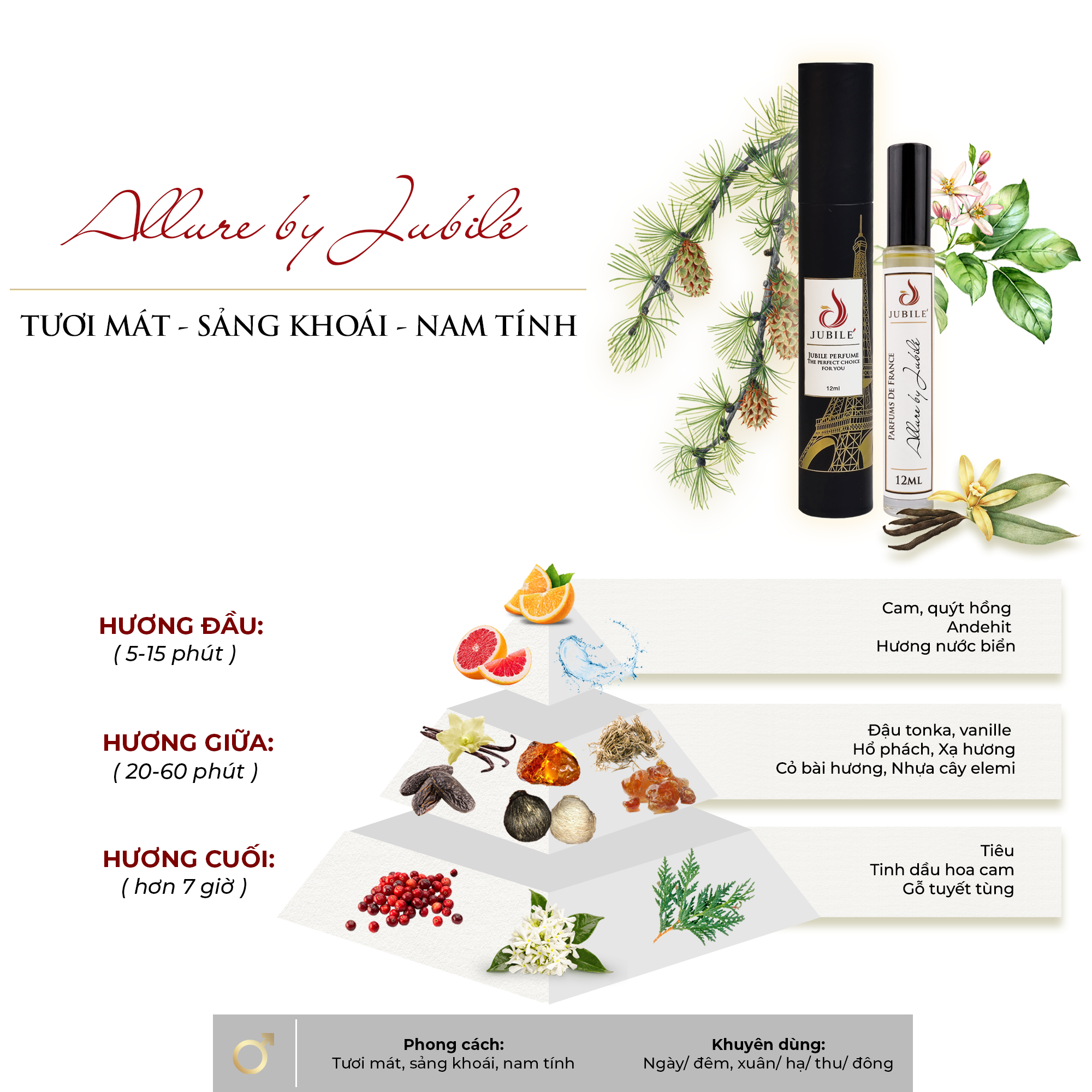 Allure by Jubilé - Tinh dầu nước hoa Pháp Nam Dạng lăn 12ml Thơm Lâu, Sang Trọng, Đẳng Cấp