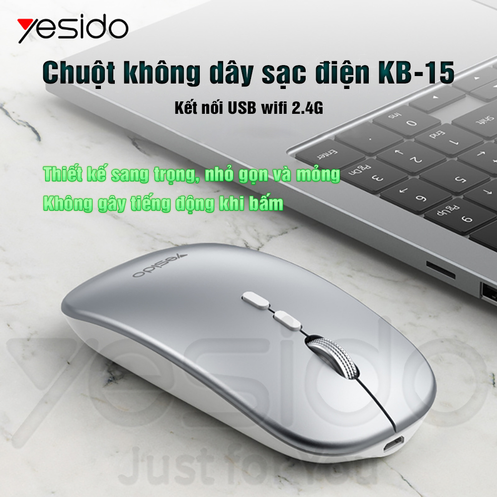 Chuột không dây Sạc điện KB-15 Thiết kế nhỏ gọn Sang trọng Không gây tiếng ồn Hàng chính hãng