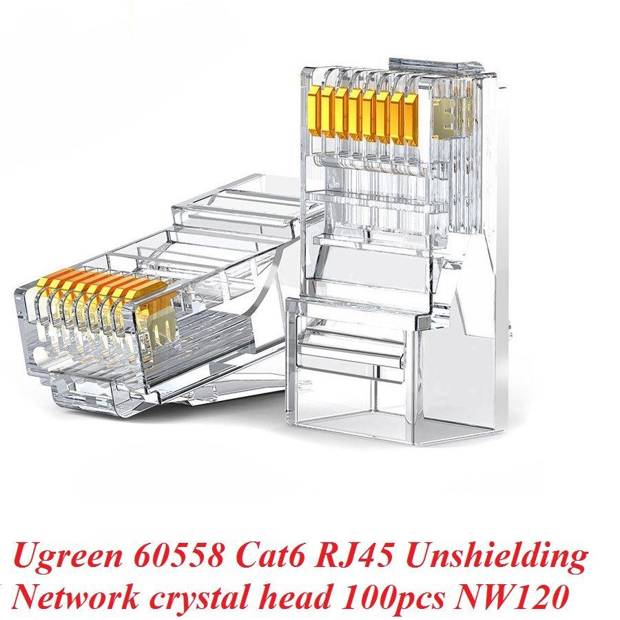 Ugreen UG60558NW120TK bao có 100 chiếc đầu bấm mạng Cat6 RJ45 trong suốt chân mạ vàng 24K - HÀNG CHÍNH HÃNG