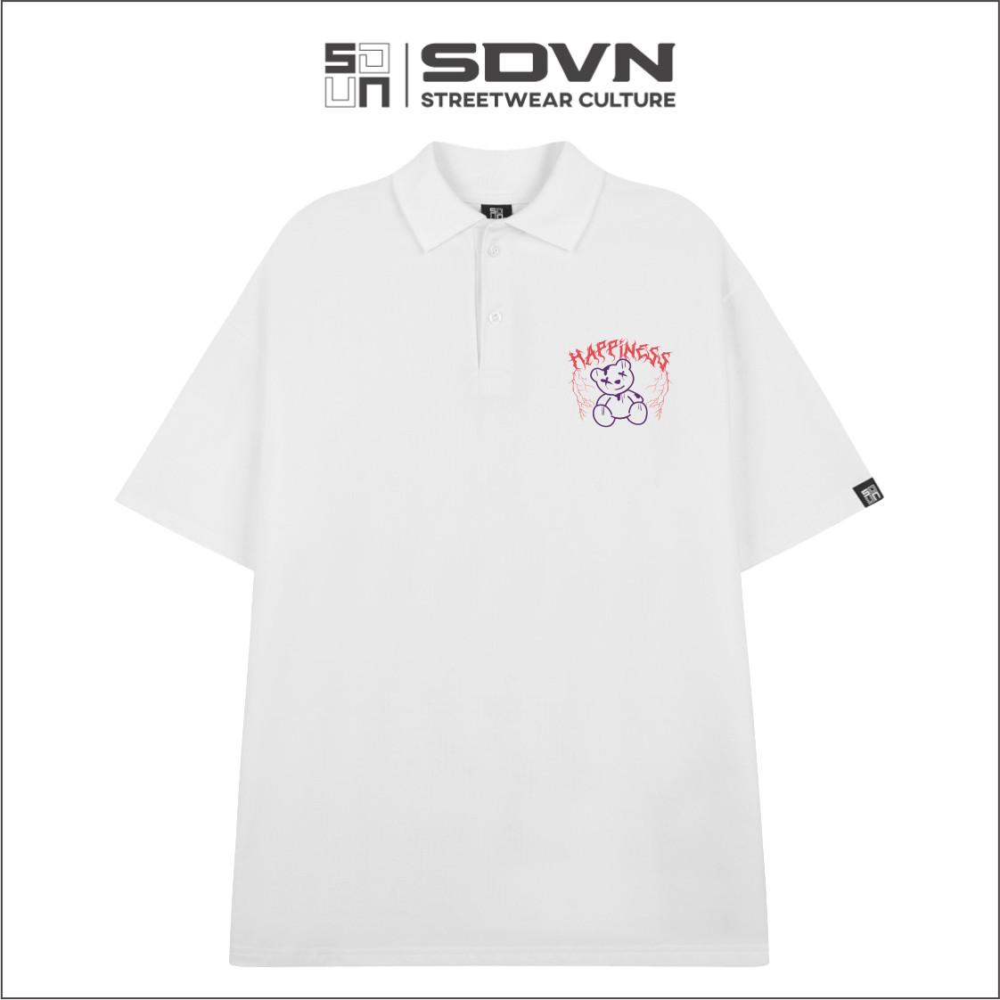Áo Thun POLO Unisex Form Rộng - Brand Chính Hãng SDVN - HAPPINESS