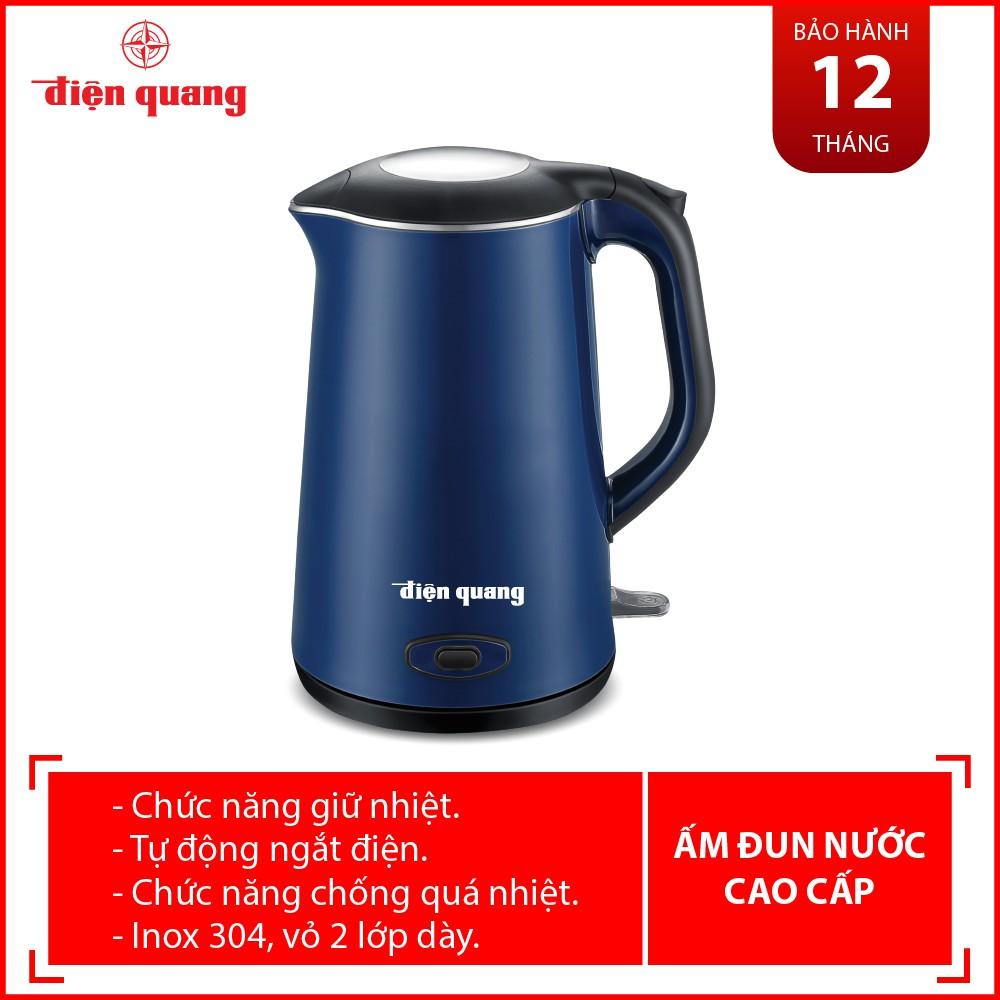 Ấm đun nước cao cấp Điện Quang ĐQ EKT09 1515 B KW (1500W, 1.5L, inox 304, vỏ 2 lớp, có chức năng giữ ấm, màu xanh dương)