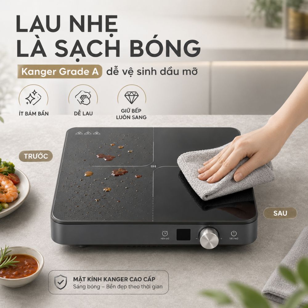 Bếp Từ Đơn Mishio MK448 Công Suất 2000W - Mặt Kính Kanger Hạng A - hàng chính hãng