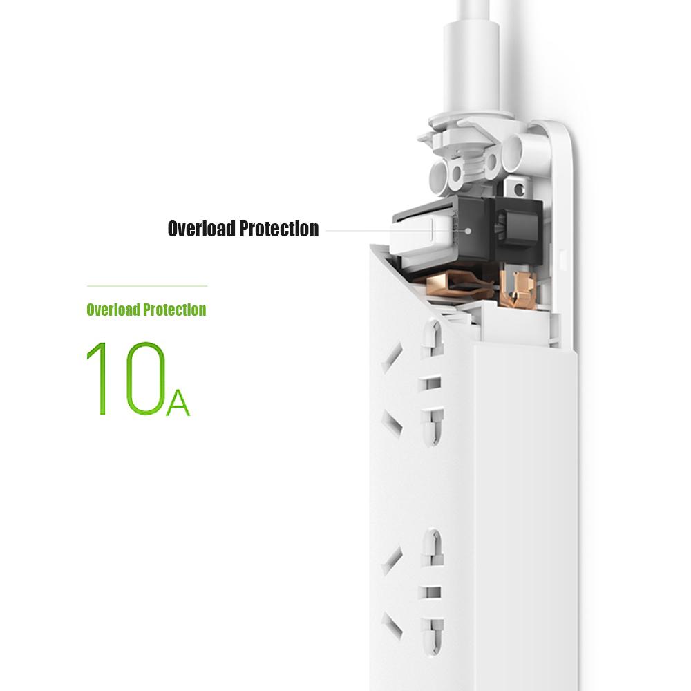 Xiaomi Power Strip with Grounded Surge Protector with 5 Outlets Ports with Flat Plug PowerPort Strip With Extension Cord