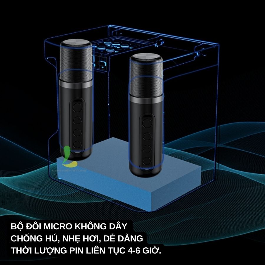 Loa Bluetooth Karaoke YS207 (YS-207) - Loa xách tay chất liệu nhựa cao cấp hiệu ứng đổi giọng, điều chỉnh echo, reverb, effect kèm 2 micro không dây