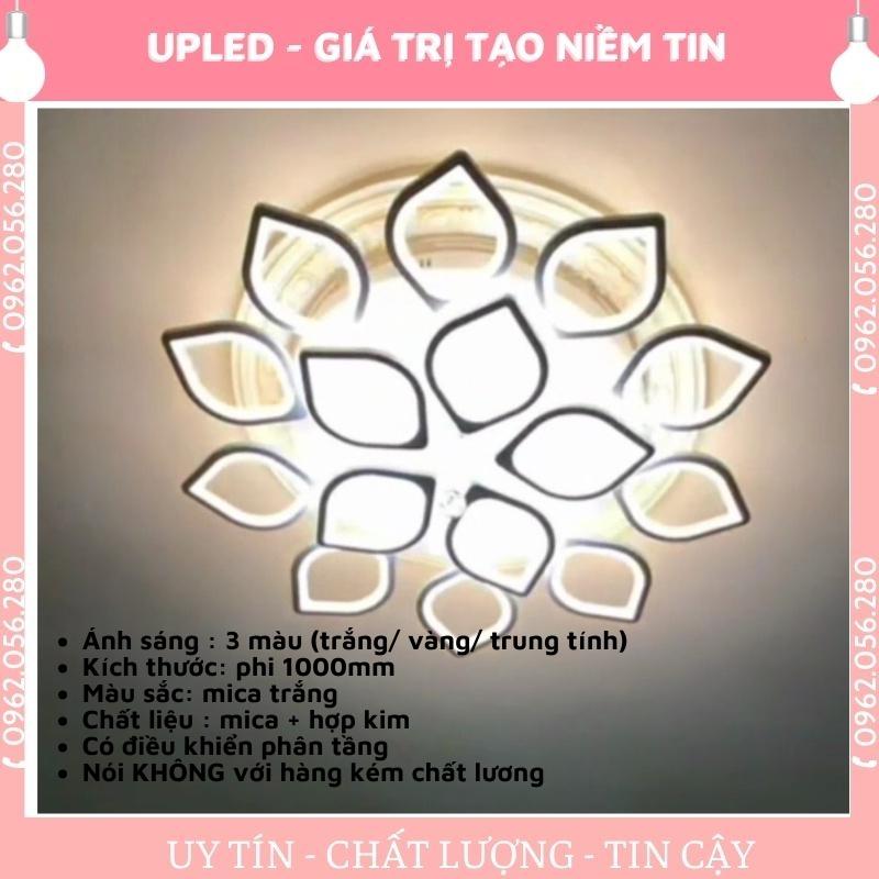 Đèn ốp trần cao cấp hình hoa sen bảo hành đổi mới, đèn trang trí phòng khách mica 15 cánh có điều khiển từ xa - Upled