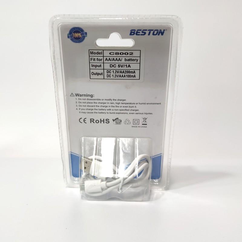 Box sạc BESTON C8002 dành cho pin AA/AAA - dây rời dễ dàng tháo lắp (Trắng)