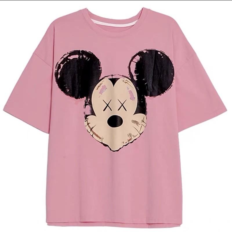 ÁO PHÔNG - FORM RỘNG NAM NỮ MÀU HỒNG HÌNH MICKEY SIÊU CUTE,SIÊU XINH