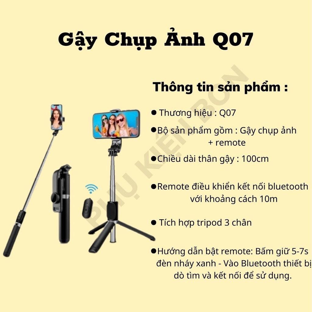 Gậy Chụp Ảnh Q07 Bluetooth Selfie Kèm Điều Khiển Từ Xa Remote, Gậy Tự Sướng 3 Chân Đa Năng - Xoay điện thoại 360 độ