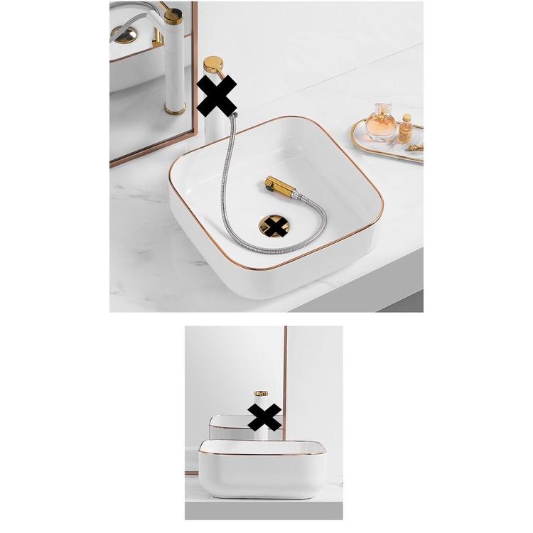 LAVABO ĐẶT BÀN VUÔNG TRẮNG VIỀN VÀNG