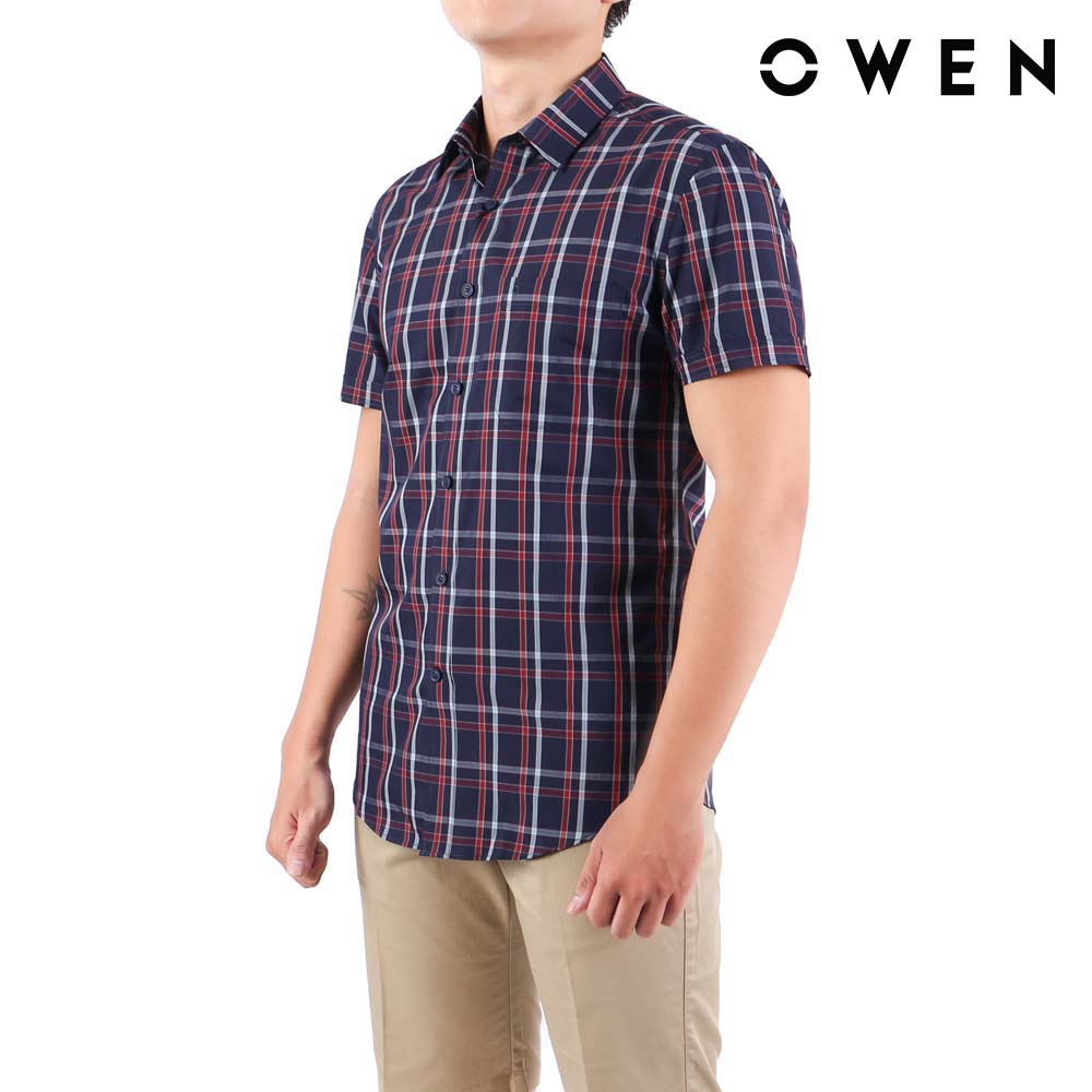 OWEN - Áo sơ mi nam ngắn tay form Regular Fit chất liệu Bạch đàn Kẻ caro nhỡ - AR22691NT