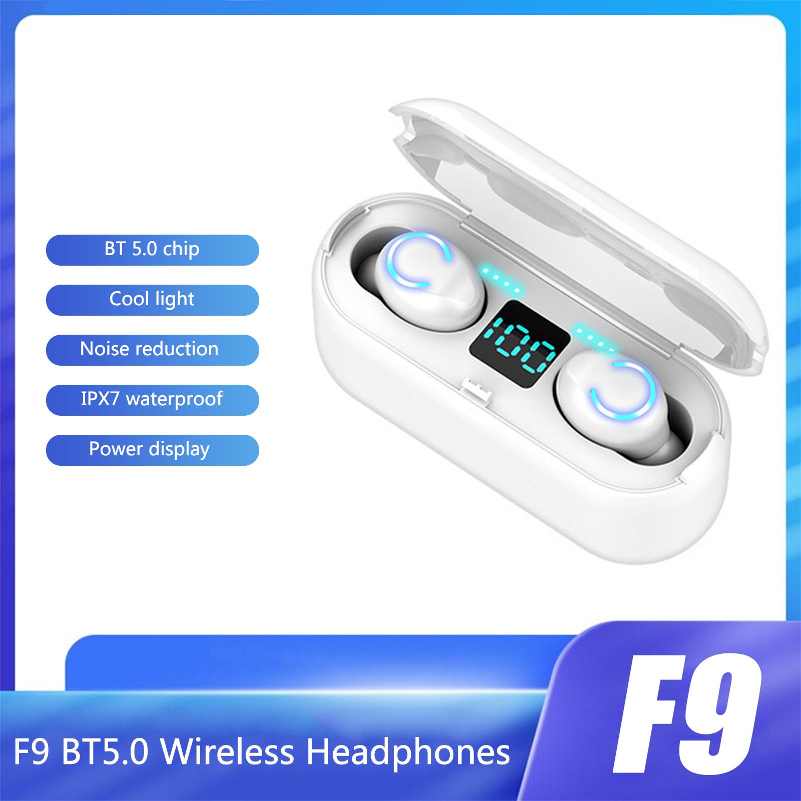 Tai nghe không dây F9 BT5.0 Điều khiển cảm ứng giảm tiếng ồn ánh sáng dịu mát IPX7 Chống nước Hộp sạc 1200mAh Màn hình nguồn