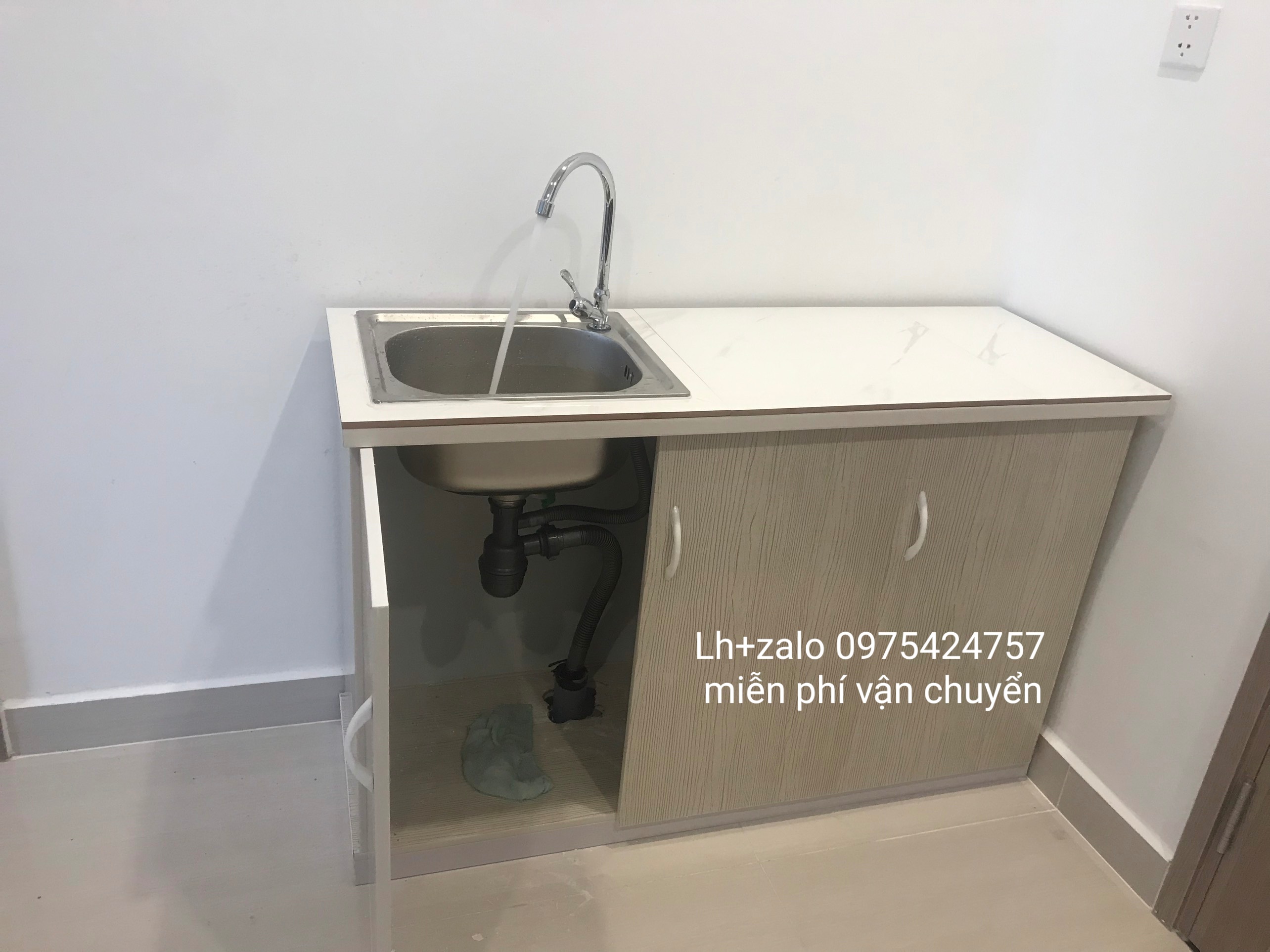 Tủ bếp sẵn 2 chậu mặt gạch freeship