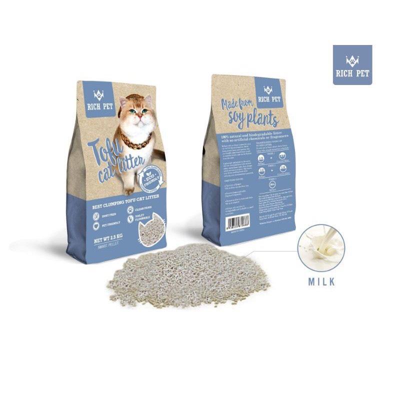 Cát mèo, Cát đậu nành vệ sinh cho mèo Richpet tofu litter 2,5kg dùng được cho Petree Minion, Pura X, Pura Max Rich Pet