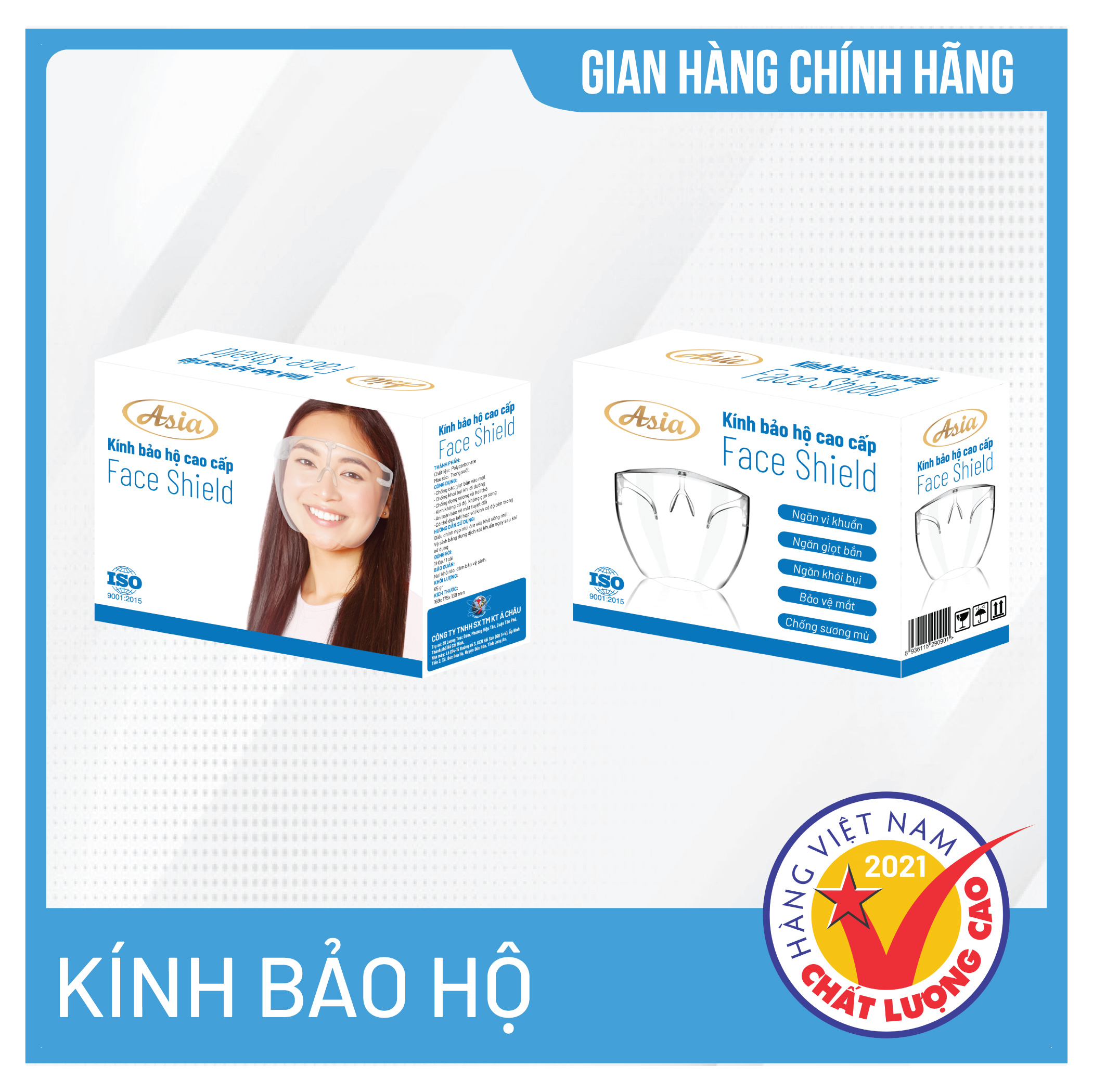 Kính chống giọt bắn cao cấp Asia - Face Shield - Phòng dịch covid, Chống khói bụi, Chống đọng sương, Bảo vệ mắt -  Đủ màu sắc