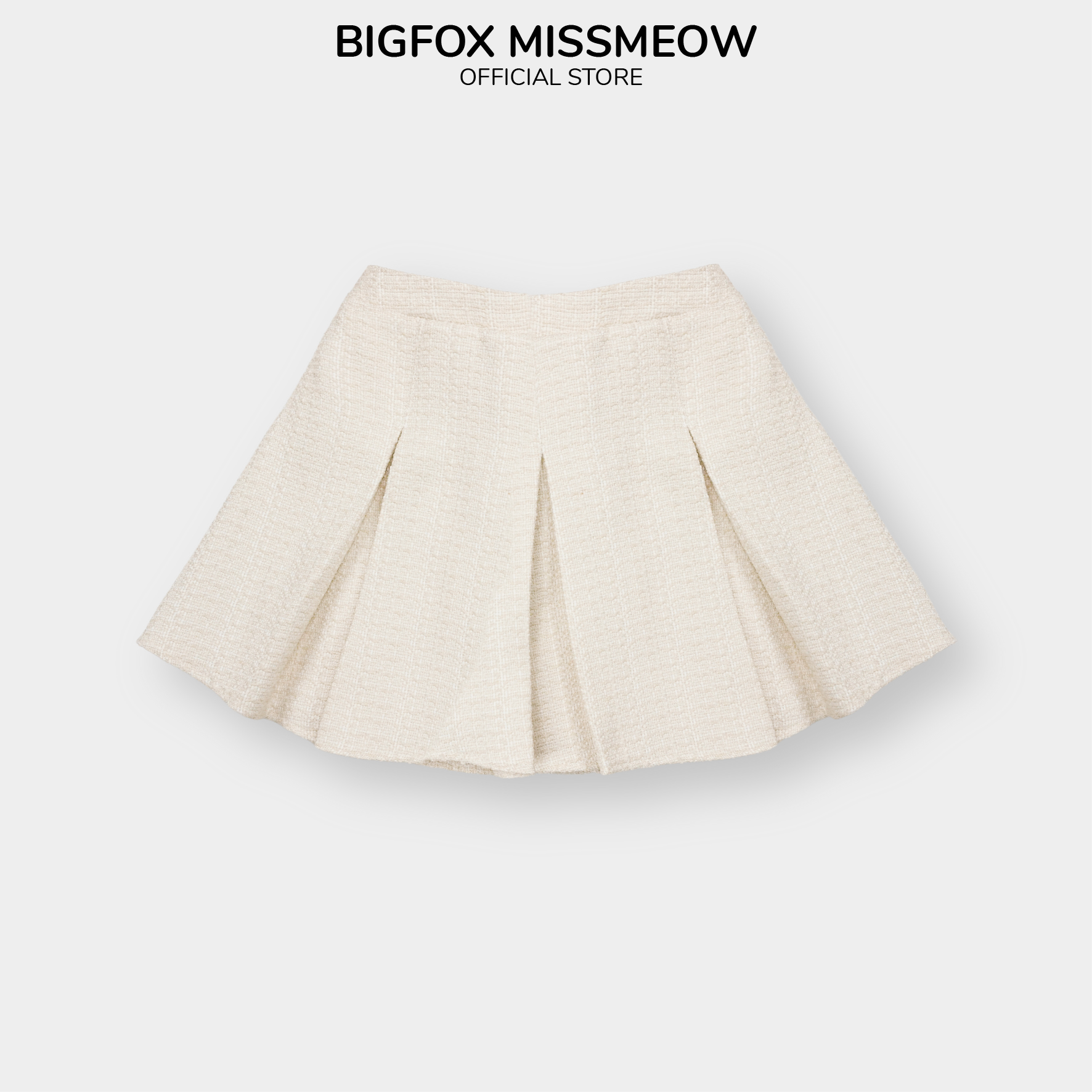 Chân váy bé gái xếp ly BIGFOX MISS MEOW màu trắng vải dạ tweed 2 lớp mùa thu đông size đại kiểu Hàn cỡ 6-11 tuổi 2005