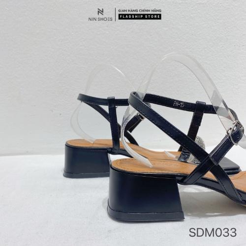 Giày sandal nữ Ninshoes - Sandal cao gót 3p mũi vuông đế vuông quai đính đá