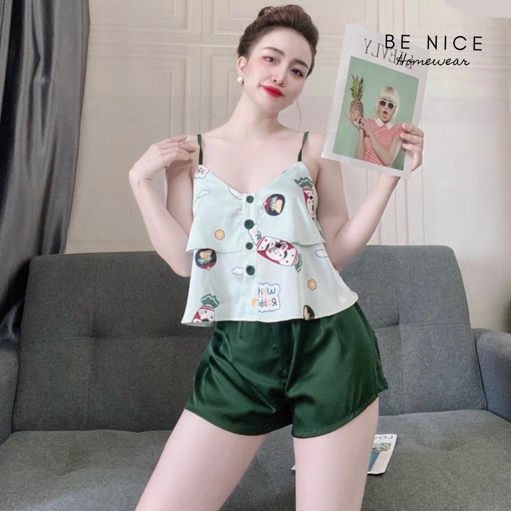 Set lụa dây mặc nhà 2 tầng nhiều họa tiết đáng yêu