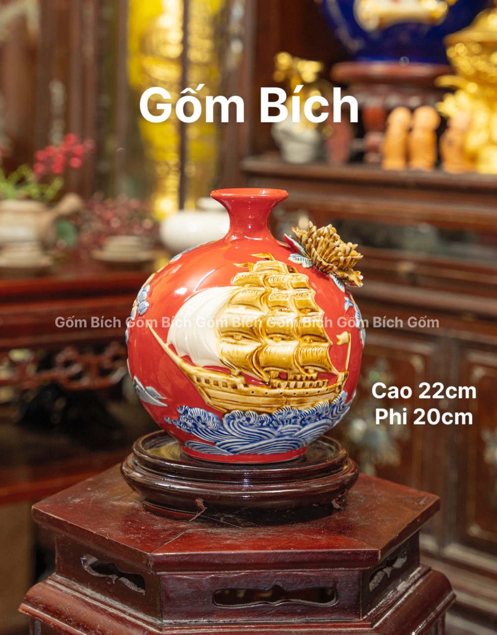 Bình Hút Lộc Thuận Buồm Xuôi Gió Cao 22cm Men Màu Bình Phong Thủy Tài Lộc Gốm Sứ Bát Tràng - Gốm Bích