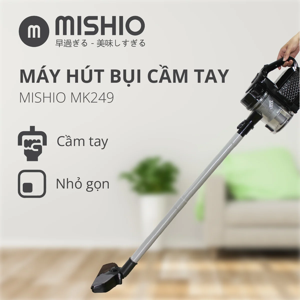 Máy hút bụi cầm tay 800W Mishio MK249 công nghệ lốc xoáy màu đen