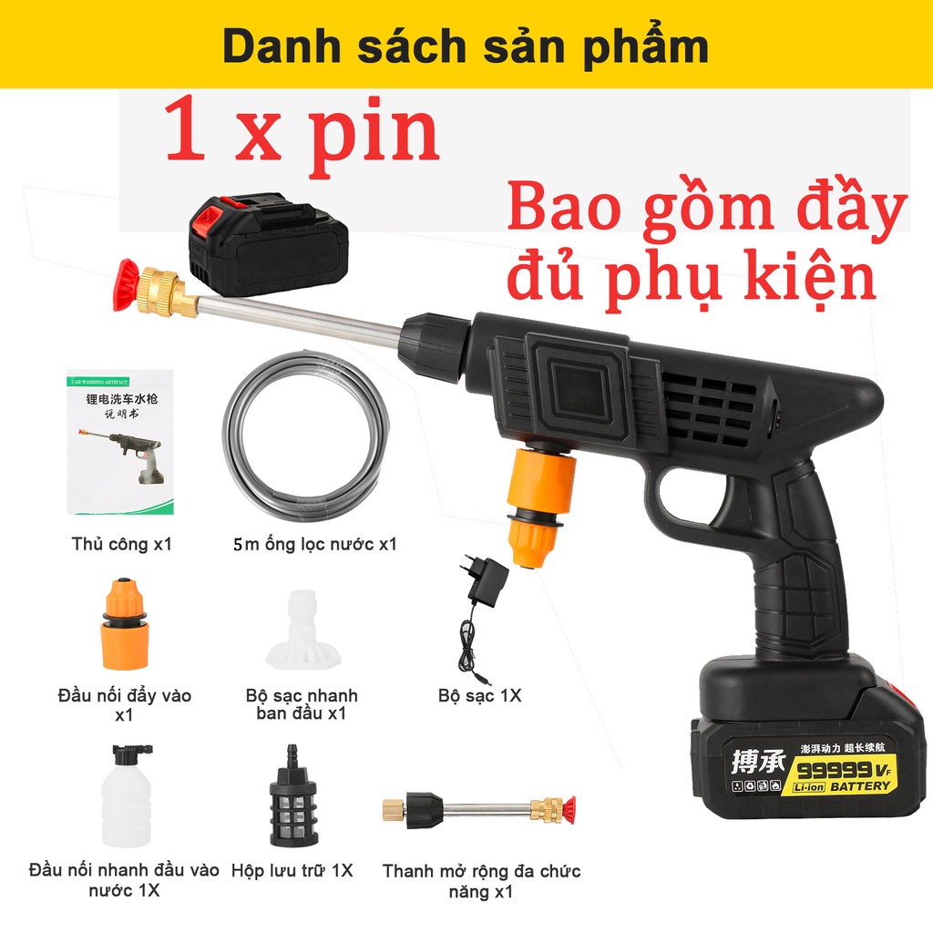 Máy rửa xe áp suất cao cầm tay chạy pin thời gian 30-45 phút