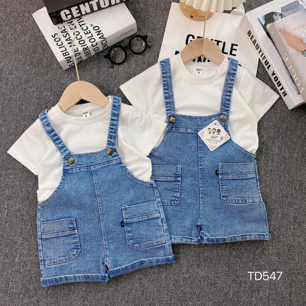 Sét yếm Jean kèm áo cotton mềm mại cho bé gái 8kg-18kg