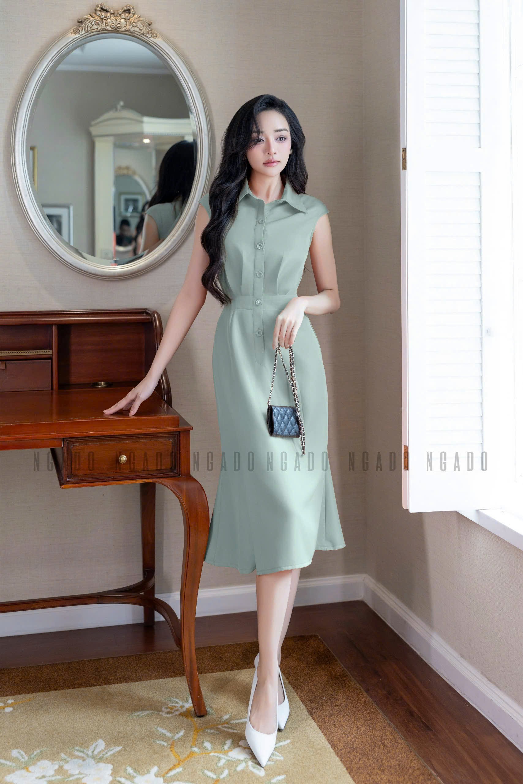 Đầm mint eo xếp ly NGADO , đầm dự tiệc , công sở