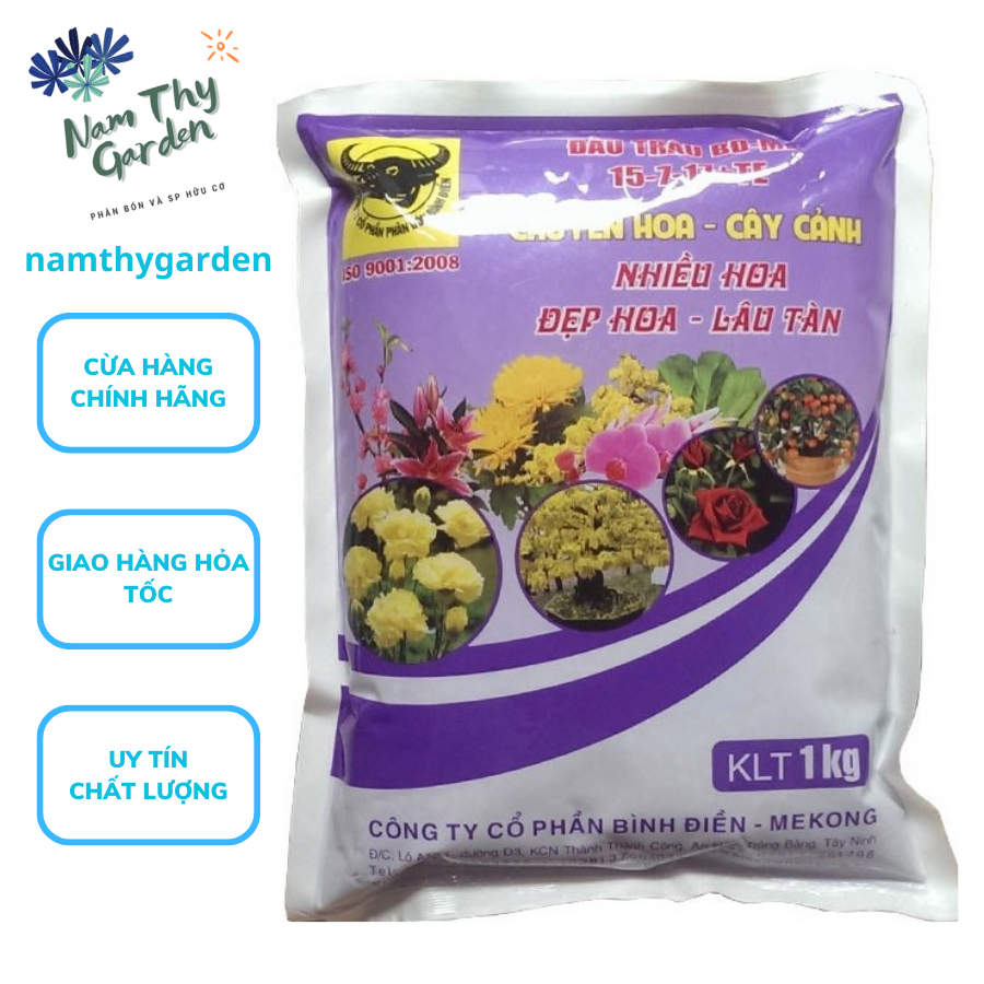 Phân bón Đầu Trâu BĐ-MK 15-7-17+TE Nhiều Hoa – Đẹp Hoa – Lâu Tàn cho hoa Lan Hoa kiểng Gói 1kg