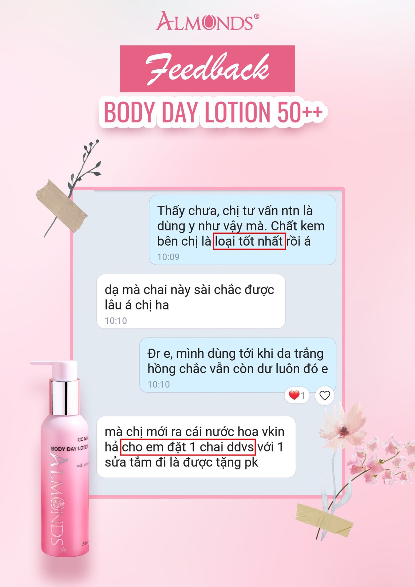 Kem dưỡng trắng body ban ngày makeup và chống nắng 50++ Almonds 200g