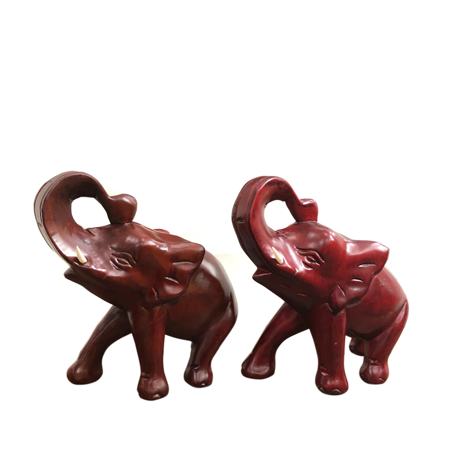 Cặp tượng voi gỗ trang Trí N1 - size nhỏ - màu đỏ